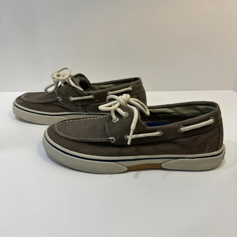 Sperry Mens Top-Sider Slip-On Boat Shoes Gray With White Accent & Laces Size 7M